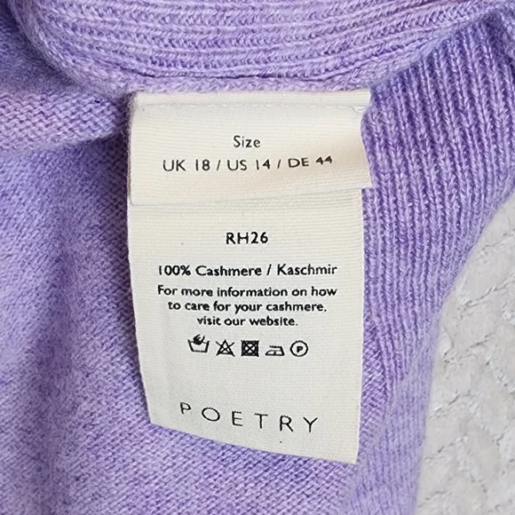 Poetry 100% Cashmere Purple Lavender Collared Sweater Women's Size UK 18 US 14 - Picture 7 of 11